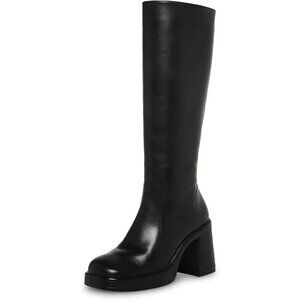 ✨ Sovanyou Heeled Boots Women Black Faux Leather Platform Square Toe Chunky Boot
